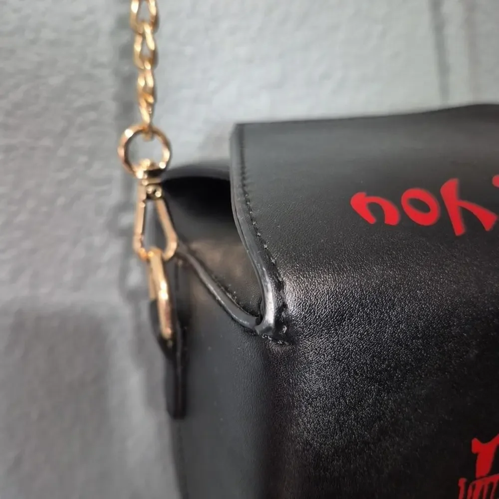 Chinese Takeout Box Handbag Purse Crossbody Black Faux Gold Chain C Charm